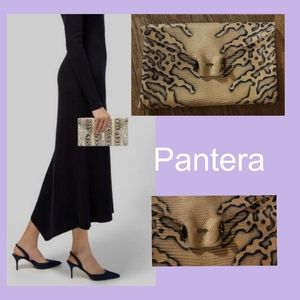 Pantera leather envelope clutch.  Silver/chrome metal.  Deal!!!